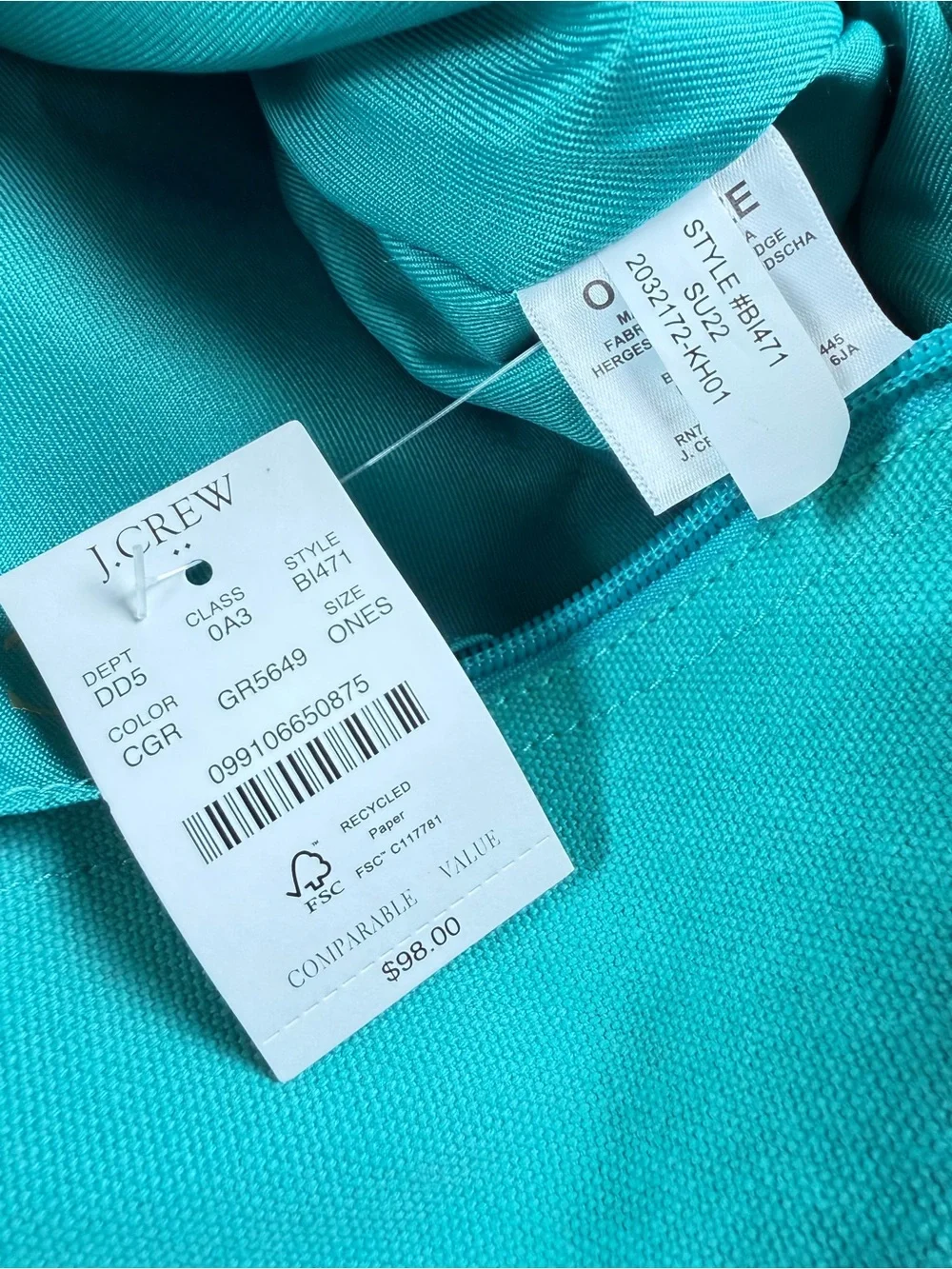 J.Crew Canvas Boat Tote Teal Navy Crab Embroidered Nautical NWT